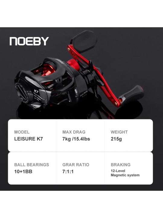 Carrete Noeby Leisure K7 Casting 10+1 Balineras